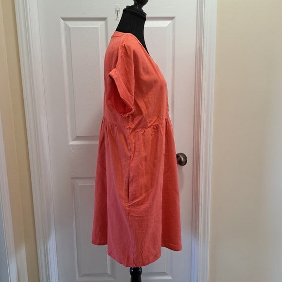 Briggs New York Coral Linen Dress Medium V-neck Short Sleeved - Picture 7 of 15